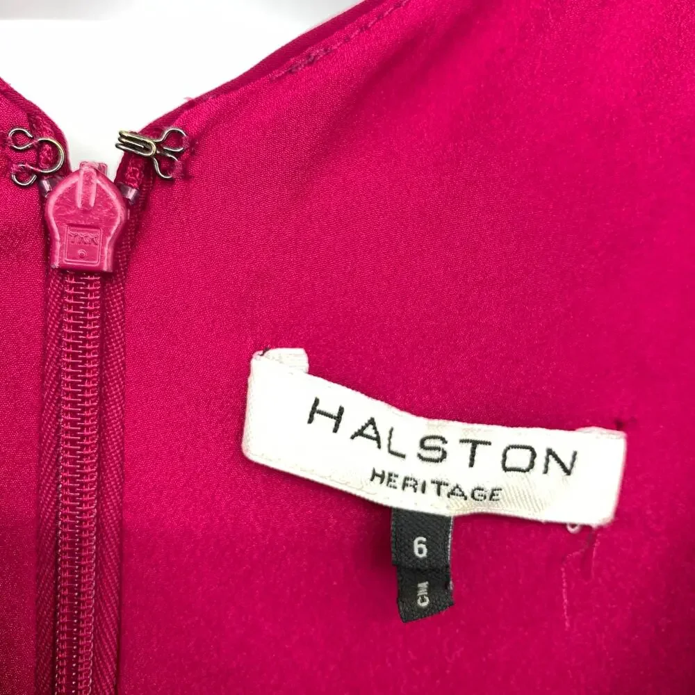 Halston Heritage Asymmetrical Dress Pink Ruffle Hem Sleeveless Womens 6 V-Neck - Picture 5 of 5